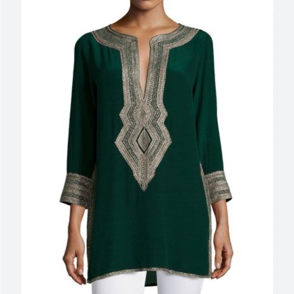 Calypso St. Barth Silk Dress Women's  Small  Boho‎ Green Gold Vacation